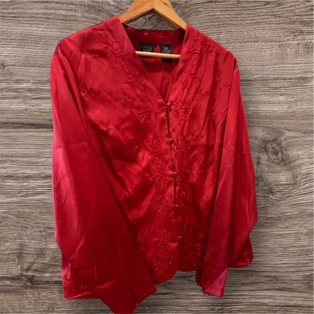 Laura Scott Women's Red Button Up Blouse 22W